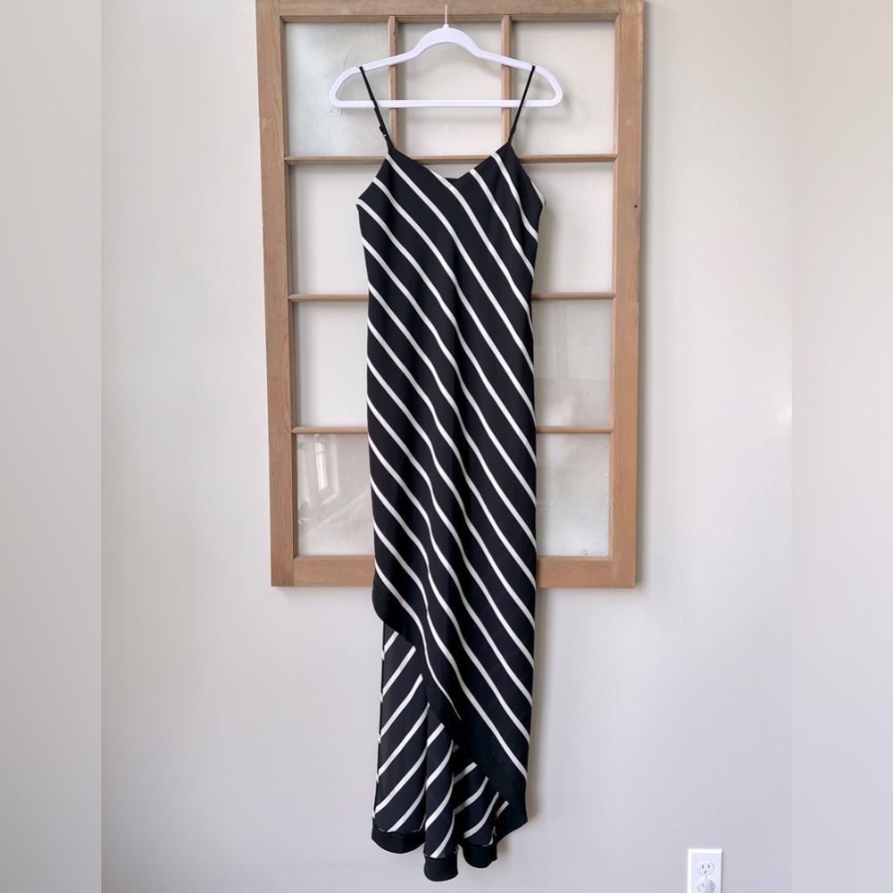 Express Striped Asymmetrical Maxi Dress - Black/Ivory - Size XS